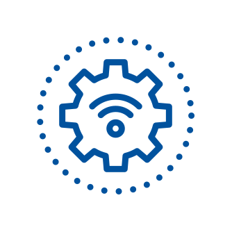 Wifi symbol enclosed in a gear within a dotted circle