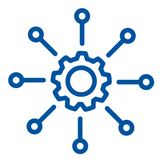 Icon of a gear surrounded by lines and circles