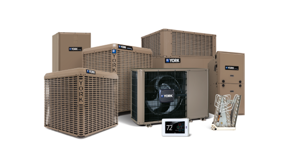 Various YORK HVAC devices on a white background