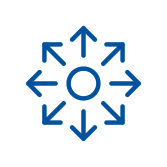 Small circle icon with 8 arrows pointing outwards