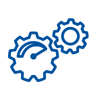 Icon of a speedometer enclosed in a gear, next to a gear