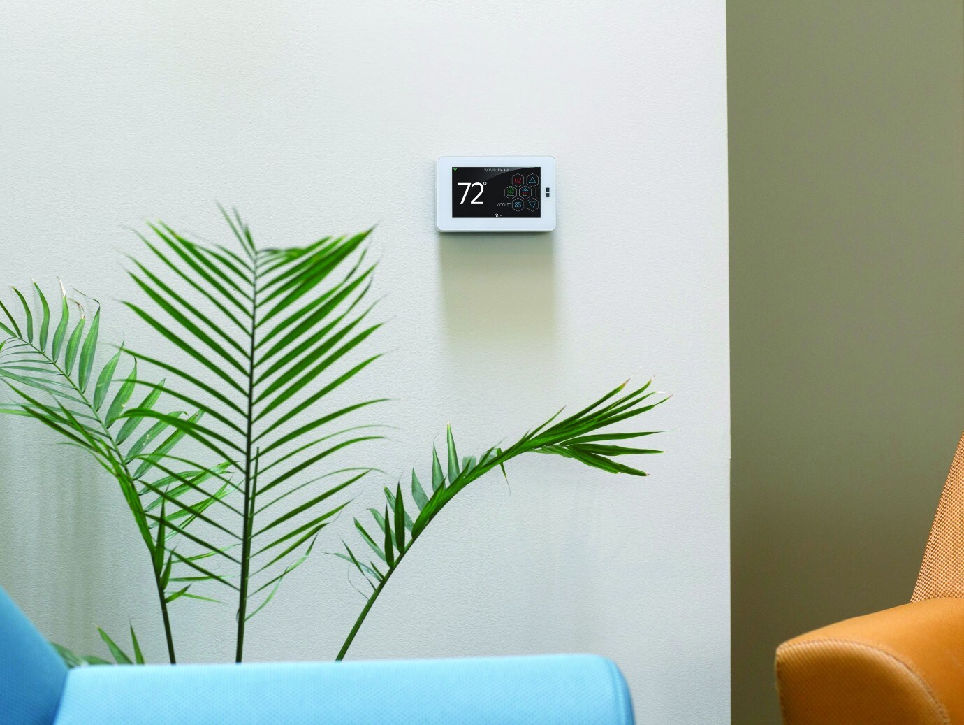 Cozy home uses a YORK Hx3 WiFi Touch Screen Thermostat for quick and easy temperature control from anywhere.